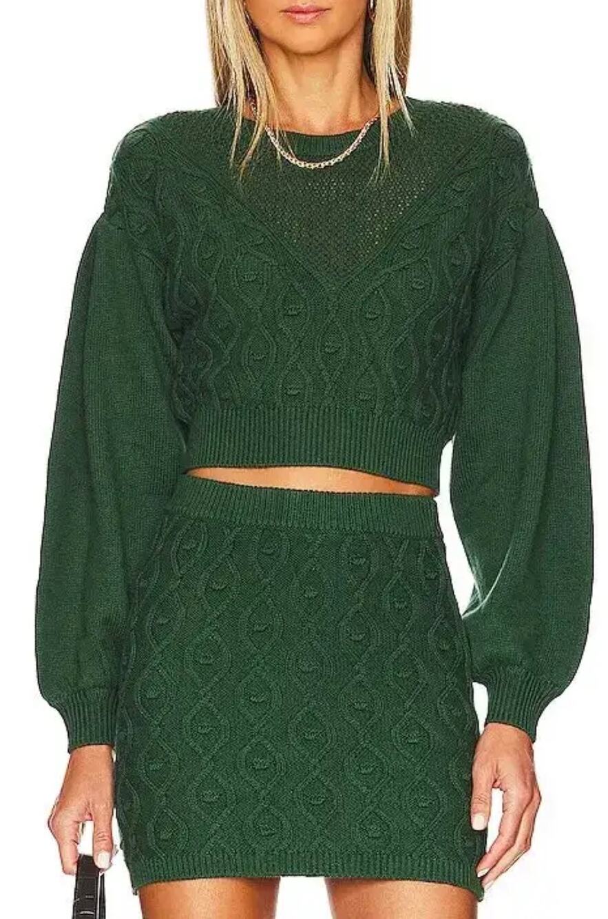 Tularosa Davina Sweater Matching Knit Mini Skirt Forest Green size Small